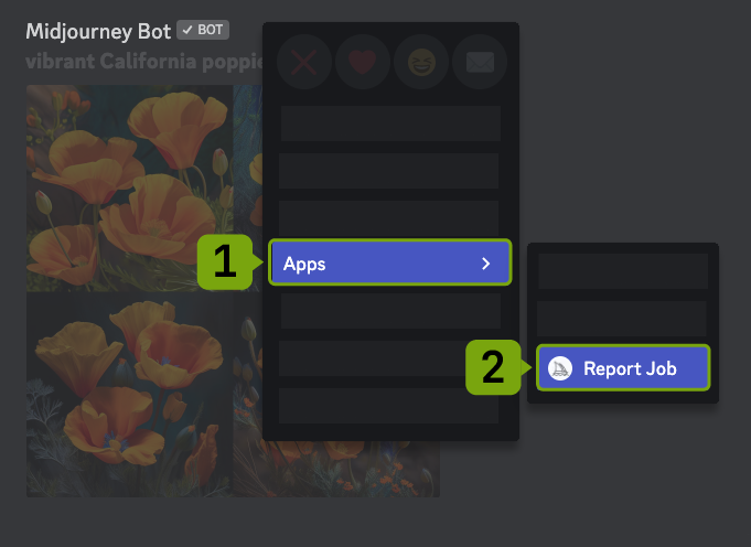 Image showing how to right click go to apps and select report jobs through discord