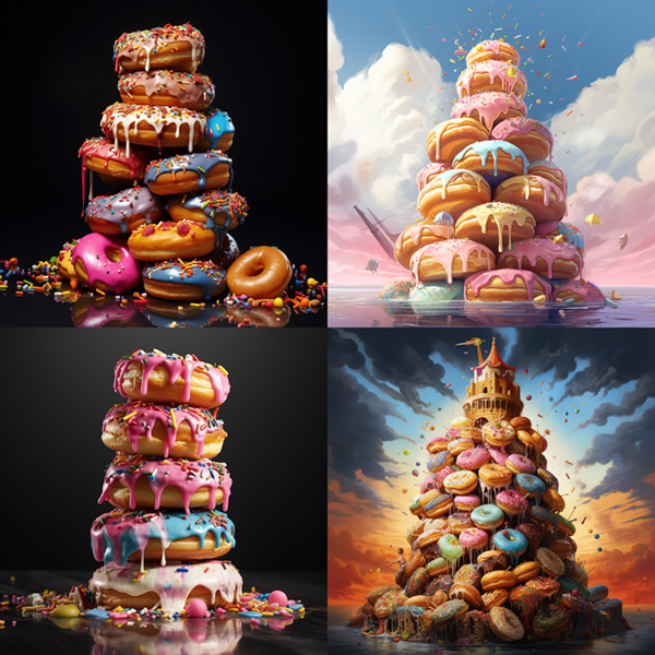 magical tower of donuts, colorful sprinkles