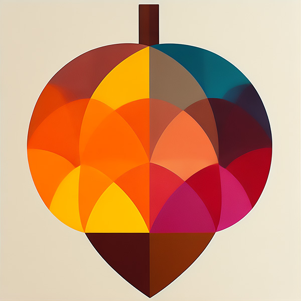 A midjourney image made with prompt a geometric color blocked acorn --stop 60