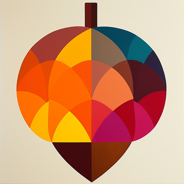 A midjourney image made with prompt a geometric color blocked acorn --stop 90