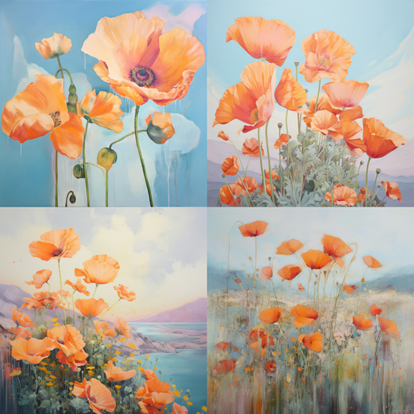 Midjourney image grid made with the prompt vibrant California poppies --style 2cV4IG7MDkNd