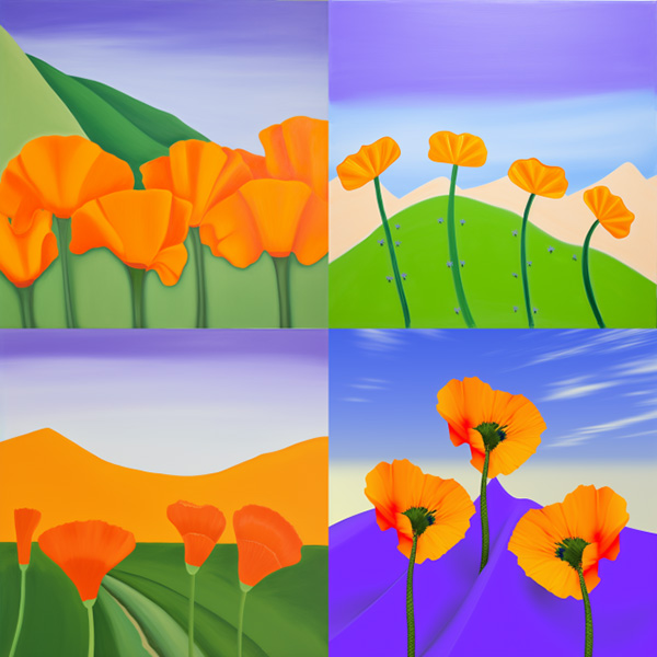 Midjourney image grid made with the prompt vibrant California poppies --style 6qOiawNR