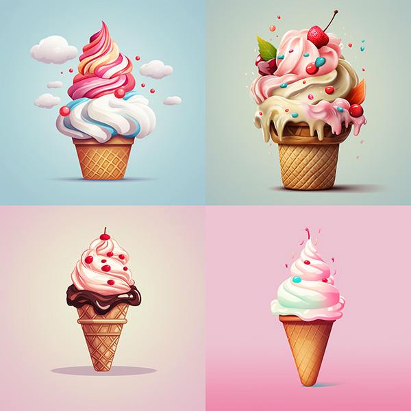Midjourney Version v5.2 example image using prompt - ice cream icon 