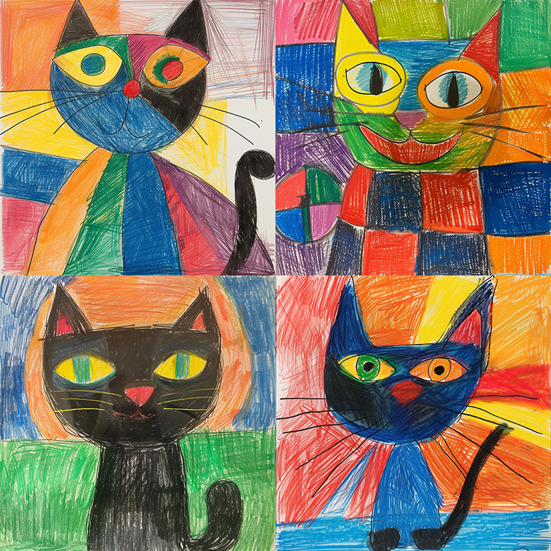 Midjourney Version v6 example image made using the prompt a child's crayon drawing of a cat