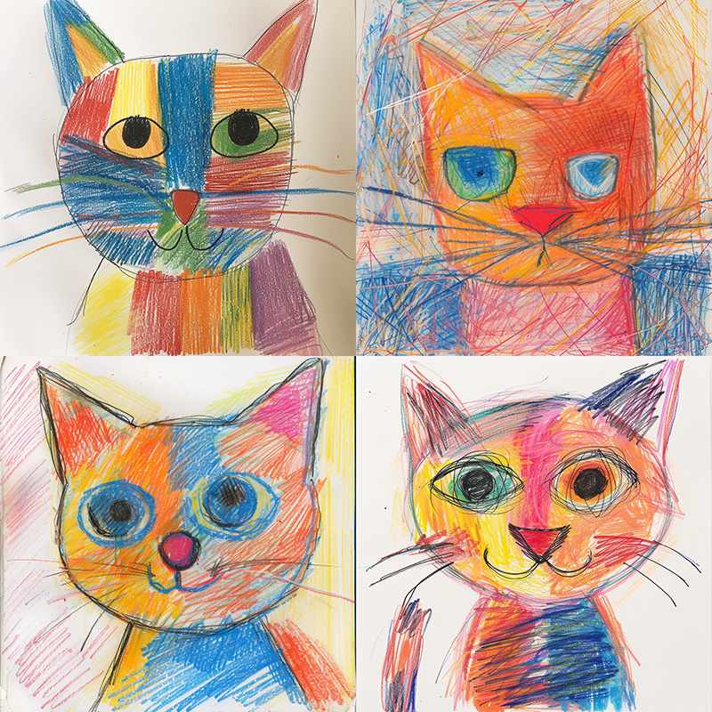 Midjourney Version v6 example image made using the prompt a child's crayon drawing of a cat