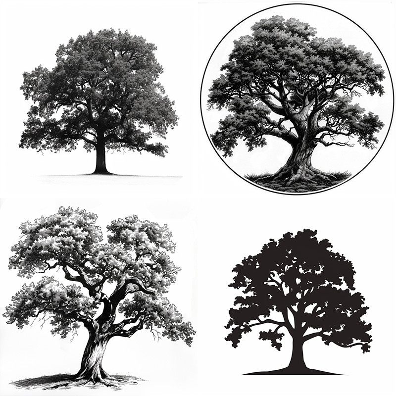 Midjourney Version v6 example image made using the prompt a black and white oak tree icon