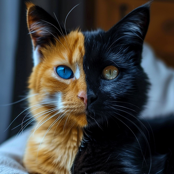 Midjourney image of a two-toned colored cat