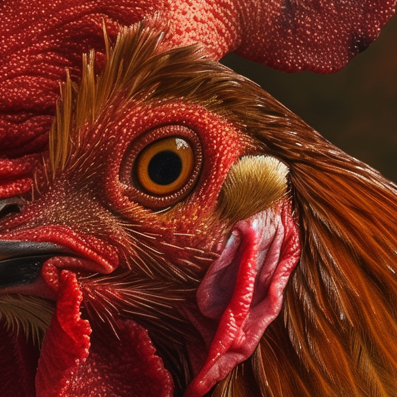 Cropped Midjourney Image created with prompt chiaroscuro rooster portrait after upscaling2x