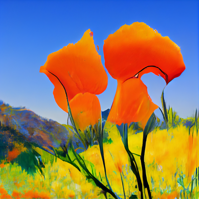 Midjourney Version 1 example image of the prompt Vibrant California Poppies