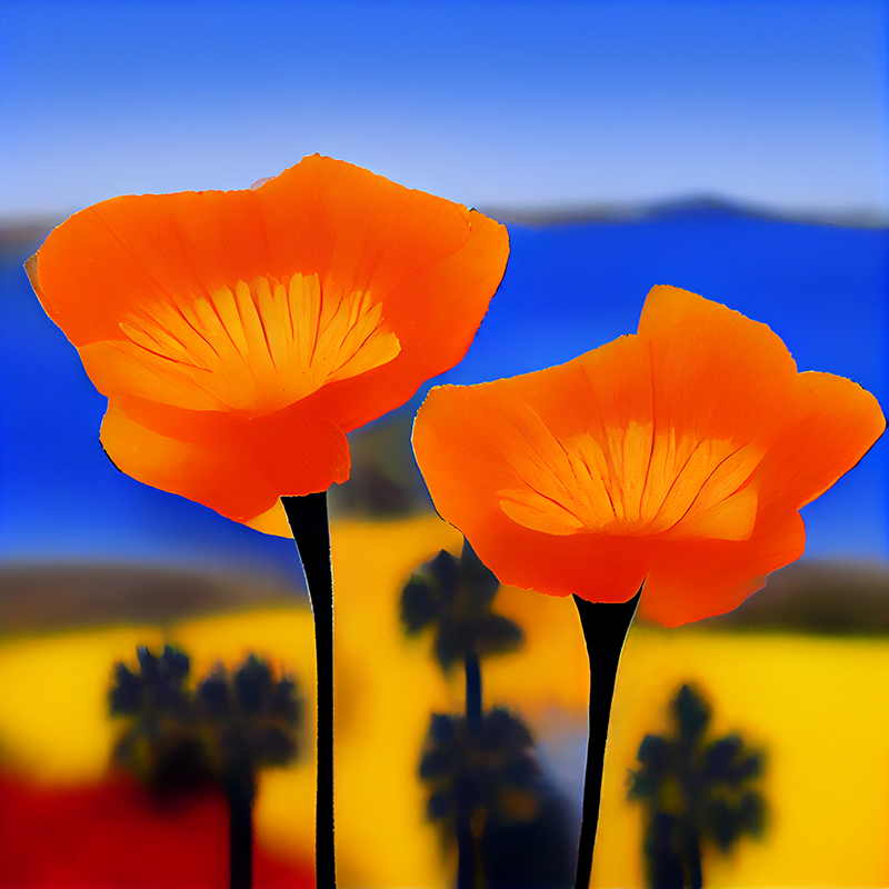 Midjourney Version 2 example image of the prompt Vibrant California Poppies