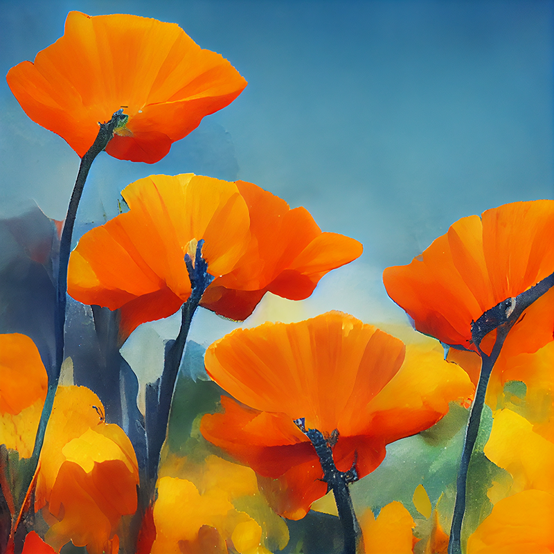 Midjourney Version 3 example image of the prompt Vibrant California Poppies
