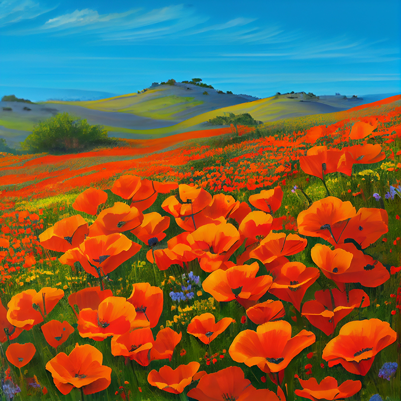 Midjourney Version 4 example image of the prompt Vibrant California Poppies