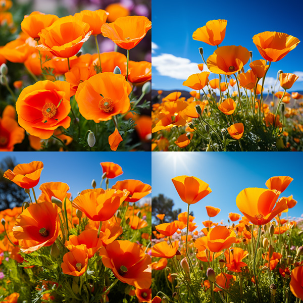 Midjourney Version v5.2 example image of the prompt vibrant california poppies --v 5.2