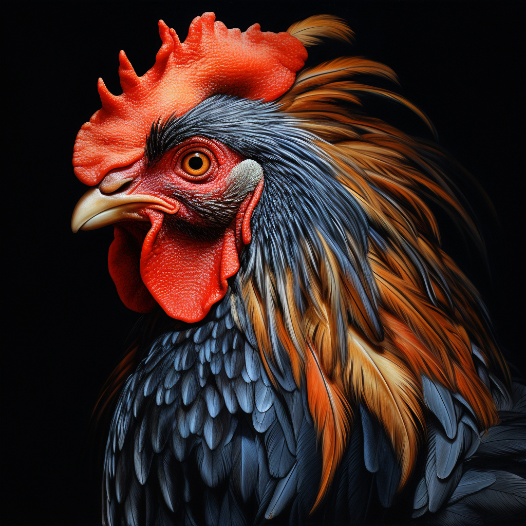 Midjourney Image created with prompt Chiaroscuro rooster portrait
