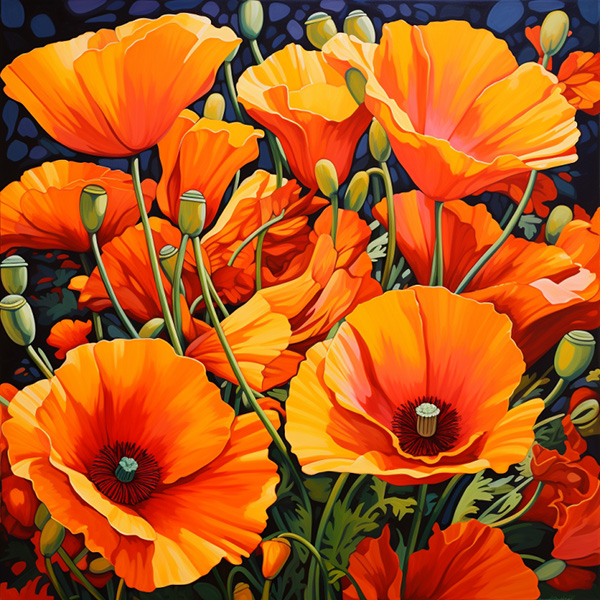 Midjourney Version 5.2 example image of the prompt Vibrant California Poppies