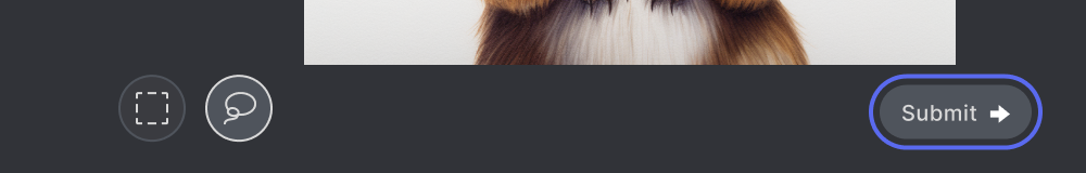 An upscaled image generated by the Midjourney Bot using the prompt "colored pencil squirrel wearing a crown" the submit button is highlighted in blue.