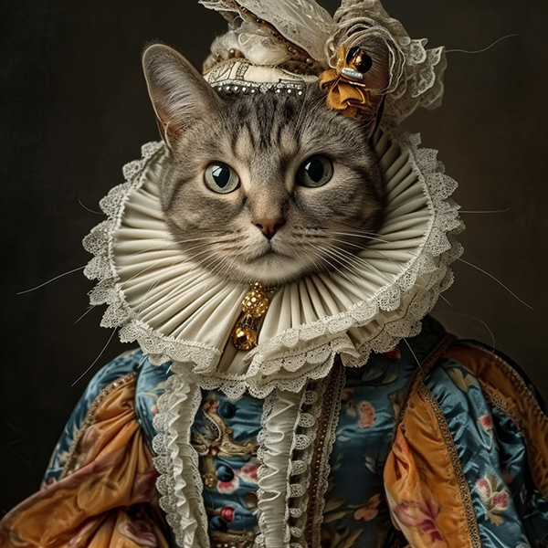 Midjourney image of a 1750s cat