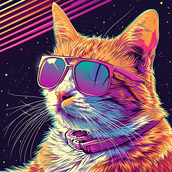 Midjourney image of a 1980s cat