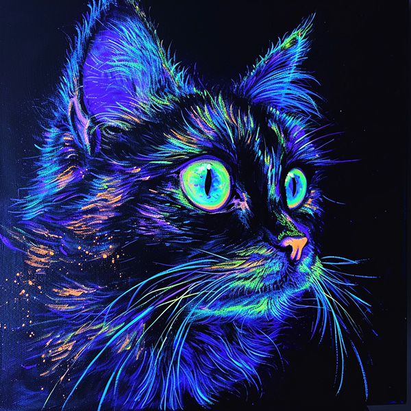 Example Midjourney image of a Blacklight Painting cat