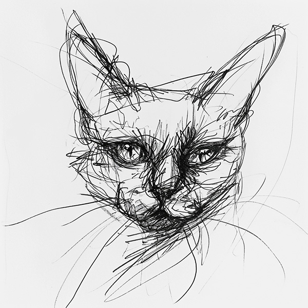 Example Midjourney image of a blind contour sketch of a cat