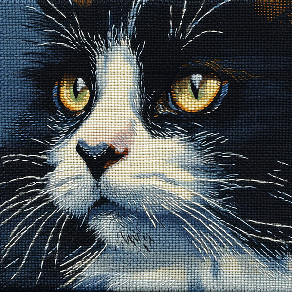 Example Midjourney image of a cross stitch cat