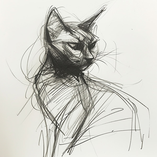 Example Midjourney image of a Loose Gestural sketch of a cat