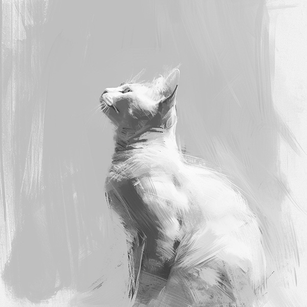 Example Midjourney image of a value study sketch of a cat