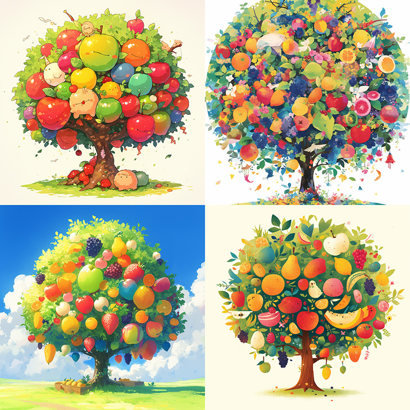 niji 6 example image of the prompt fruit salad tree --niji 6