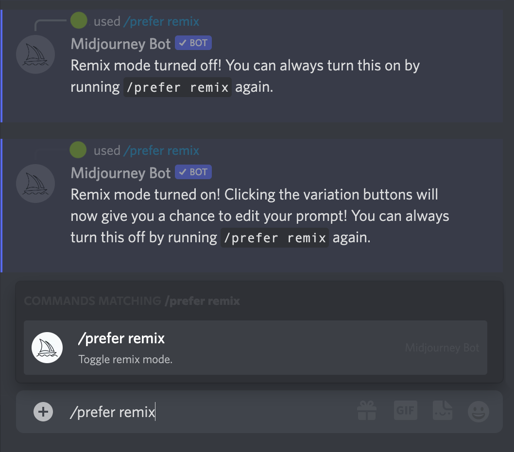 Image showing the Midjourney Prefer Remix Command