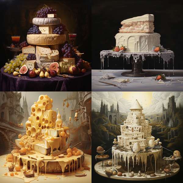 Image of the Midjourney Prompt cheese:: cake:: painting