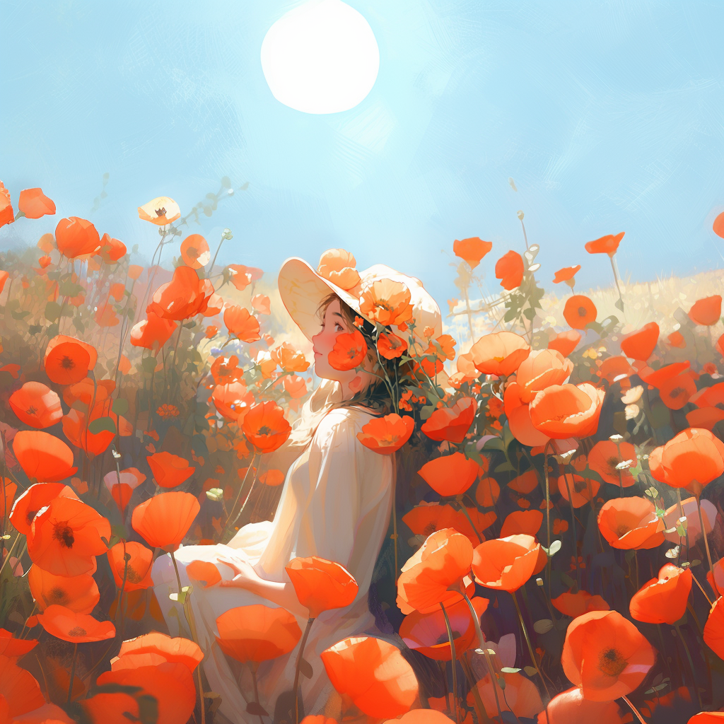 Example image of the prompt vibrant california poppies, outpainted to zoom out 100%