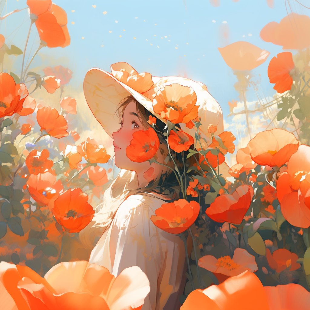 Example image of the prompt vibrant california poppies, outpainted to fill the aspect ratio to square