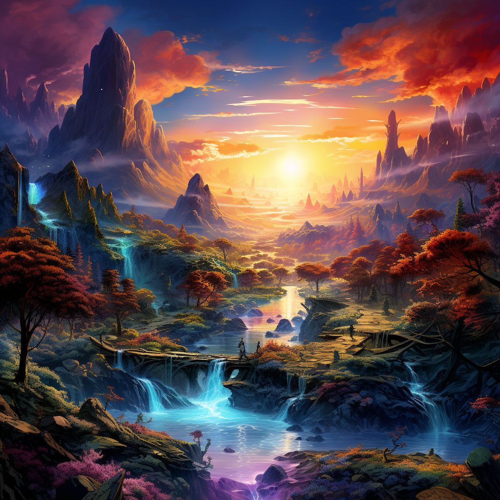 Example image of the prompt a vibrant fantasy landscape