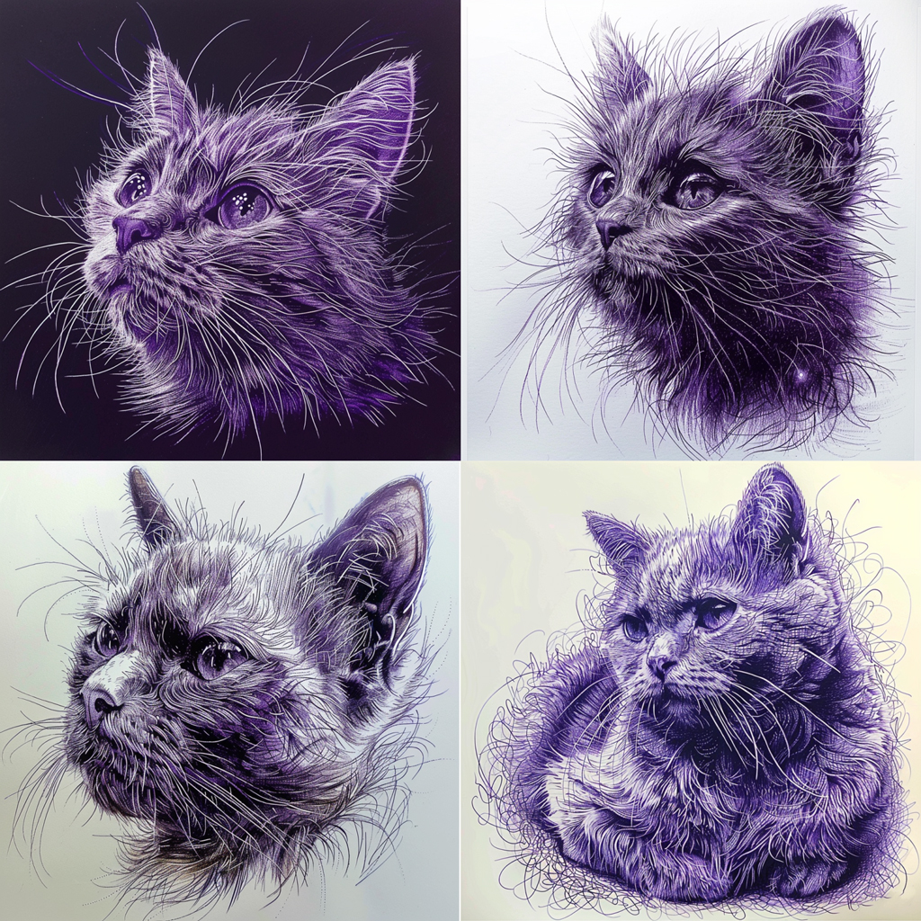 a grid of four cat images generated by Midjourney with the text prompt 'a cat' and the --sref parameter with --sv 2