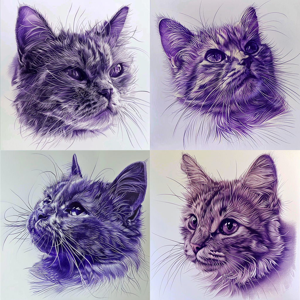 a grid of four cat images generated by Midjourney with the text prompt 'a cat' and the --sref parameter with --sv 3