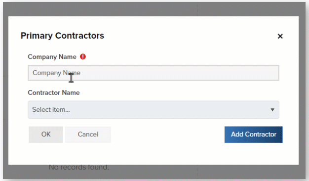 Gif showing how to search for and add a primary contractor