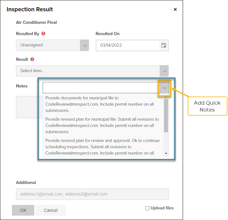 Add quick notes to an inspection result in CommunityCore.png