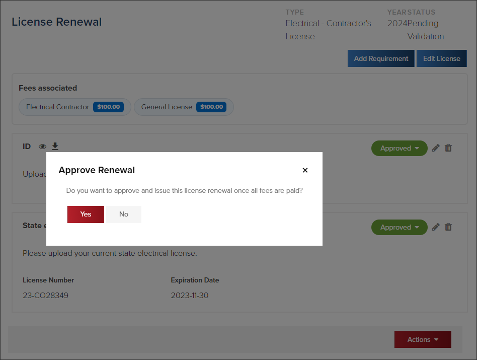 Approve and issue renewal license once call fees are paid.png