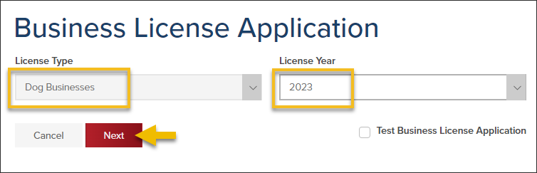 Businesses 2.0, Select License Type and License Year.png