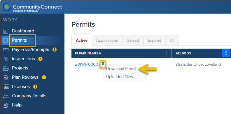 CommunityConnect, Download Permit from the Permits Grid.png