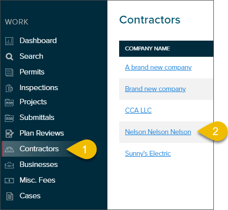 Contractors, click contracting company name