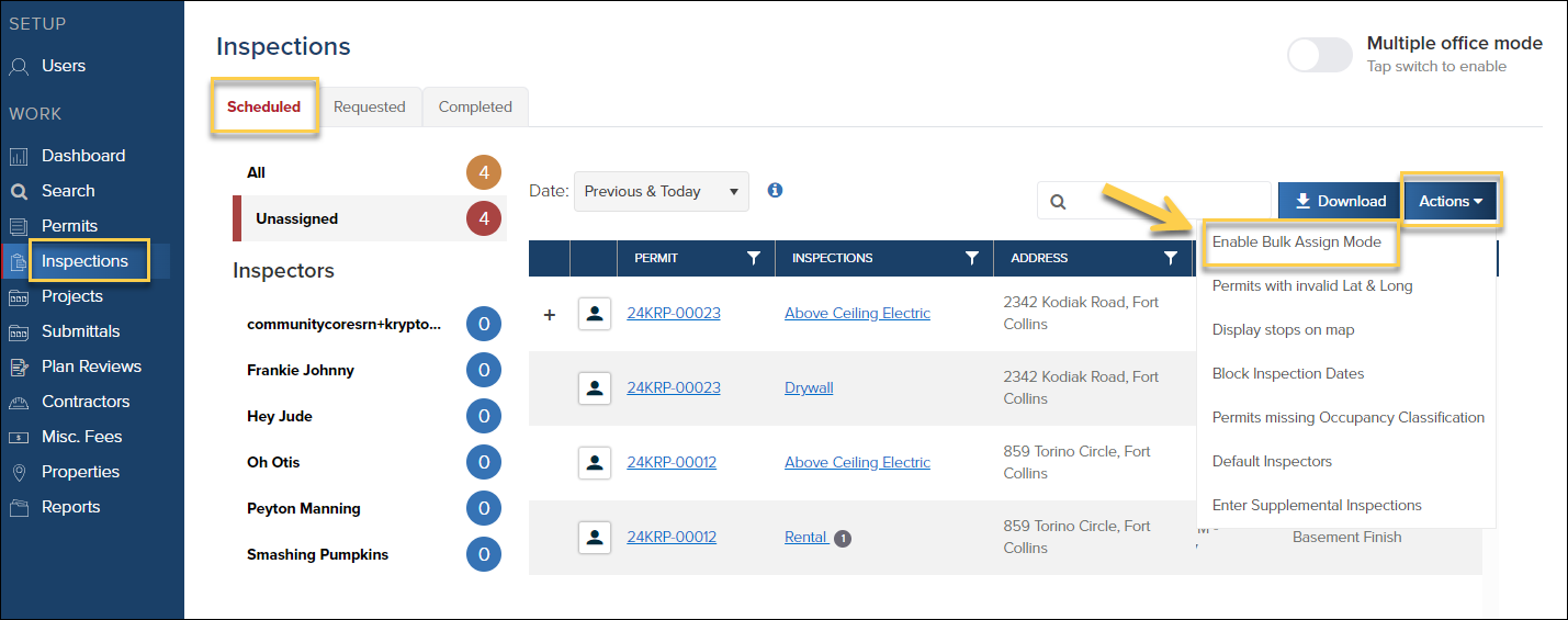 Inspections, Scheduled, Actions, Enable Bulk Assign Mode.png