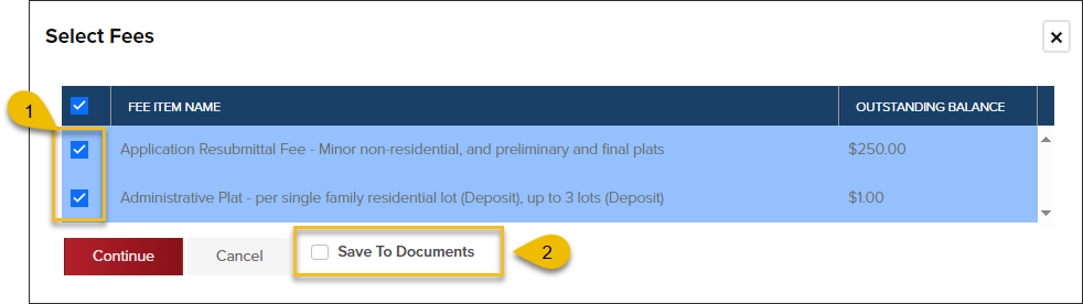 Invoices, Select Fees, with Save to Documents option.png