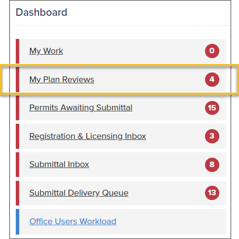 My Plan Reviews on the Dashboard