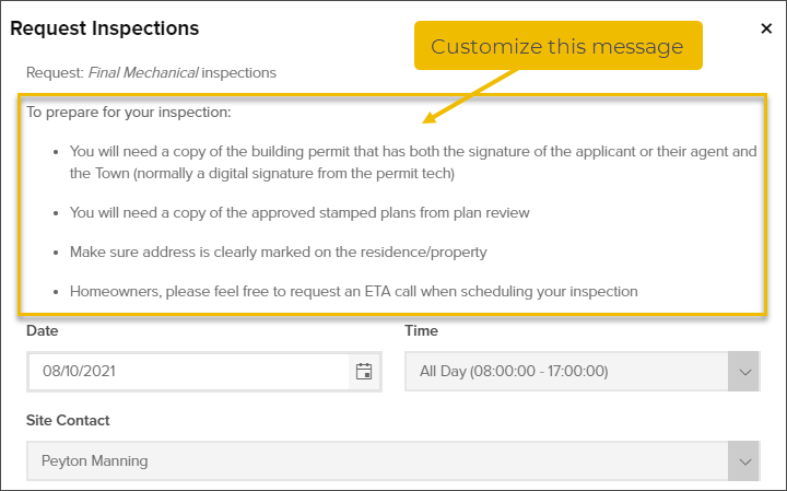 Request inspections modal, customize message to contractors.png