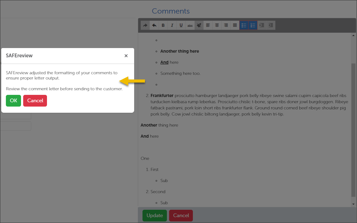 SAFEreview, system message with okay and cancel, comments.png