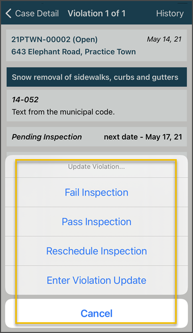 Select inspection status for violation IC3.png