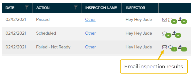 email inspection results from inspection history