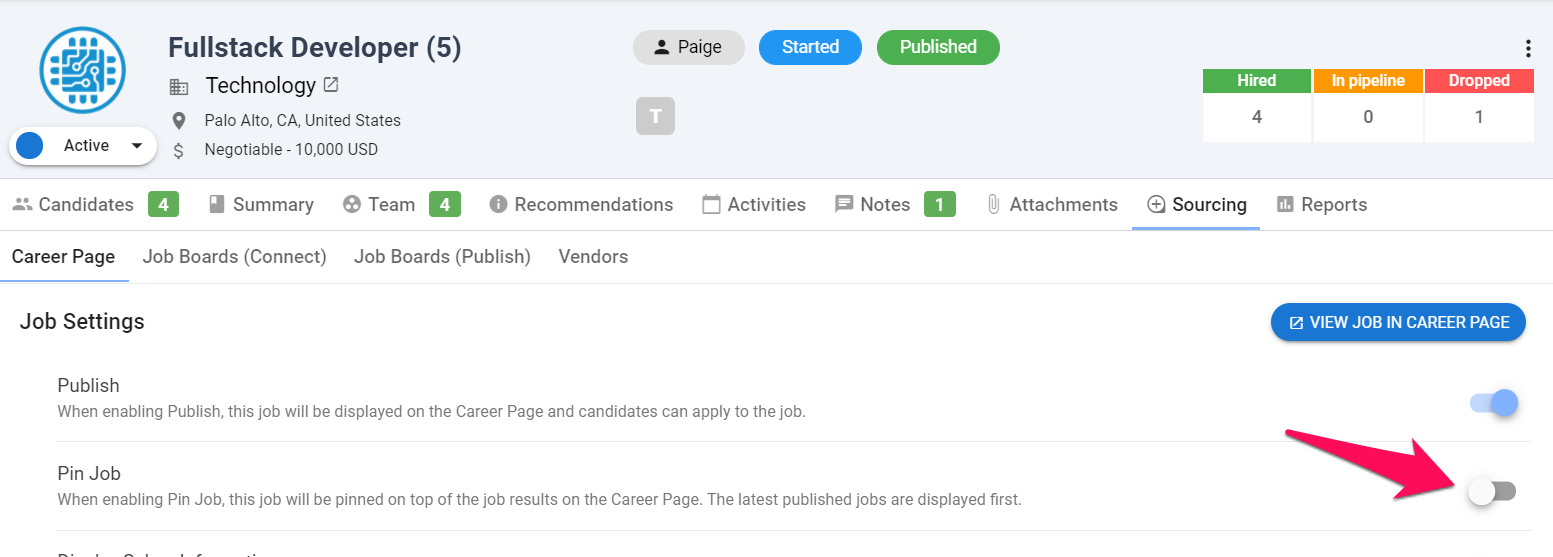 Pin a Job on the Career Page 2