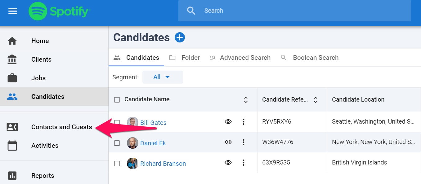 Contacts and Guests Menu | Manatal Recruitment Software